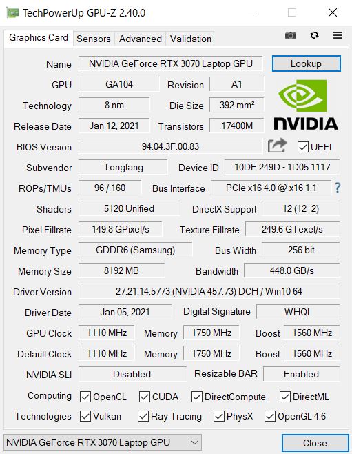 G-Tune H5のGPU-Z